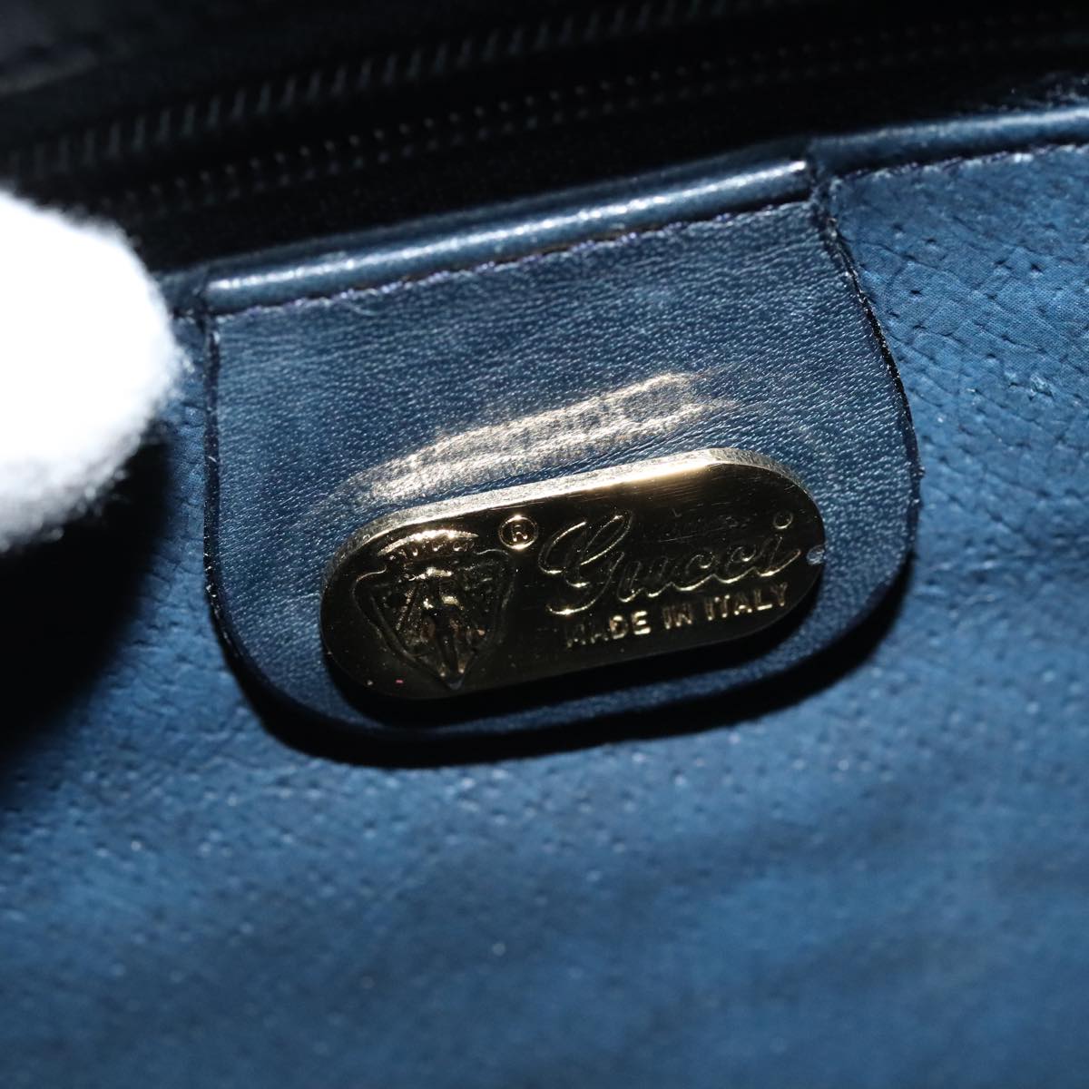 GUCCI Micro GG Supreme Hand Bag PVC Navy Gold 000 46 4857 yk14482