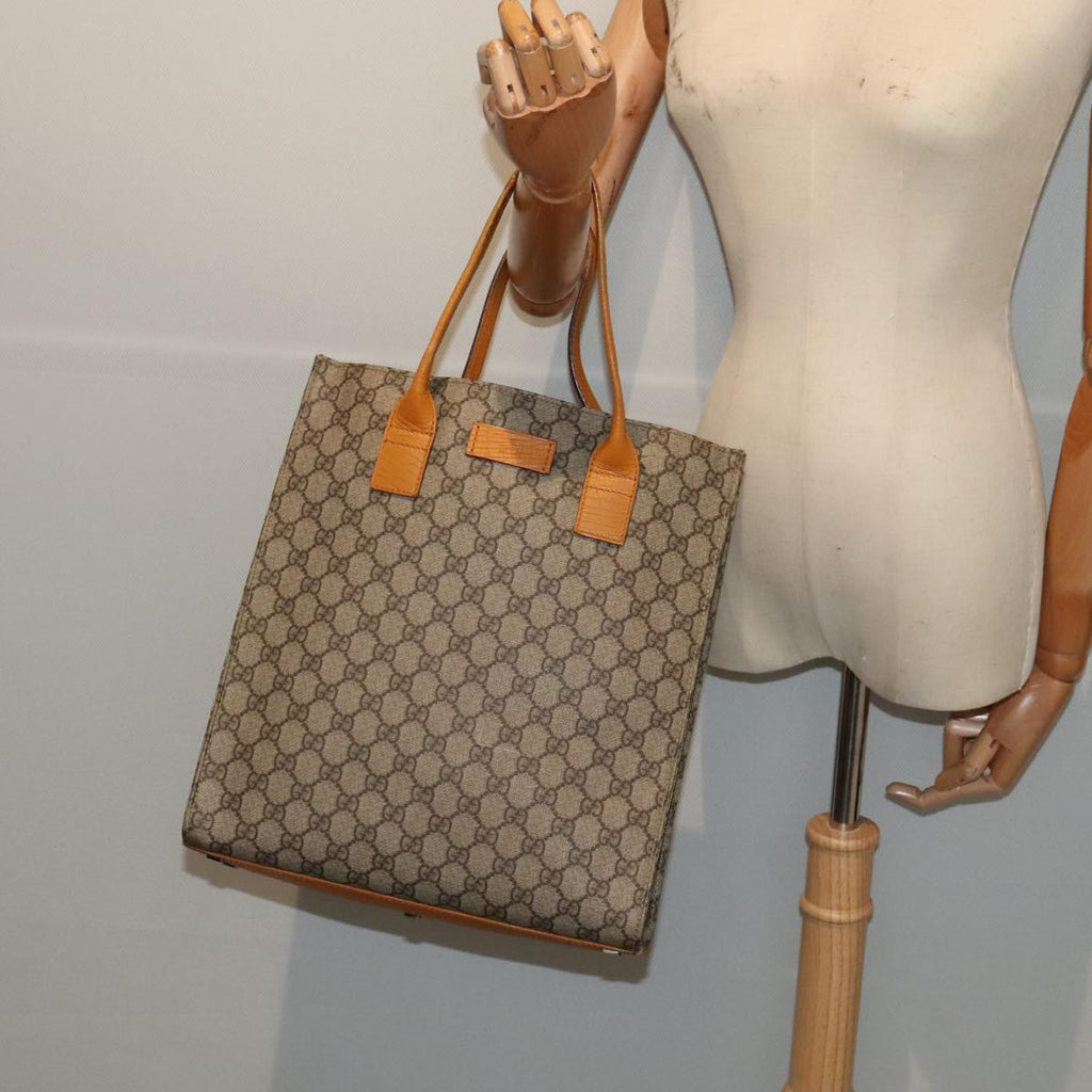 GUCCI GG Supreme Tote Bag PVC Leather Beige Silver 91249 yk14485