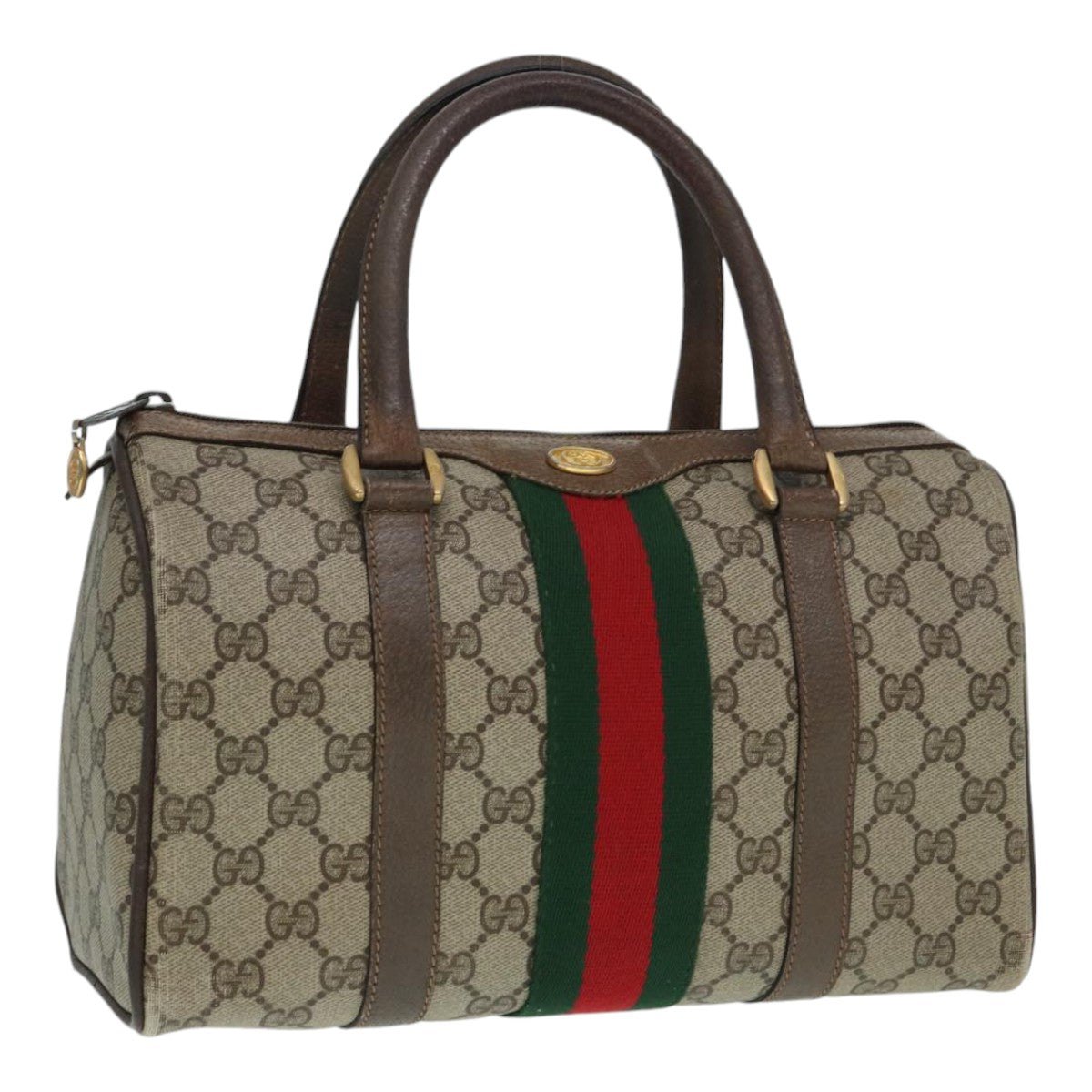 GUCCI GG Supreme Web Sherry Line Boston Bag PVC Beige Red 69 02 006 yk14489