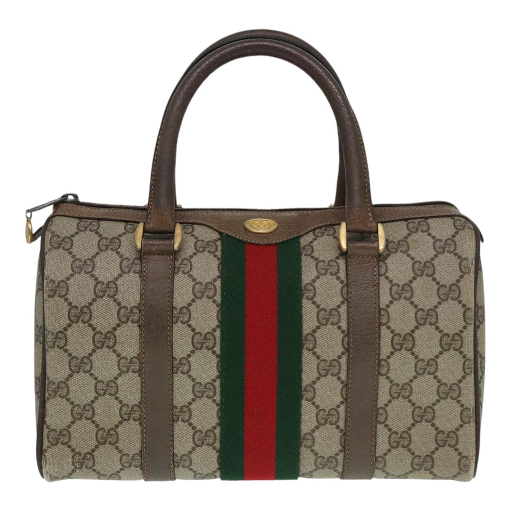GUCCI GG Supreme Web Sherry Line Boston Bag PVC Beige Red 69 02 006 yk14489