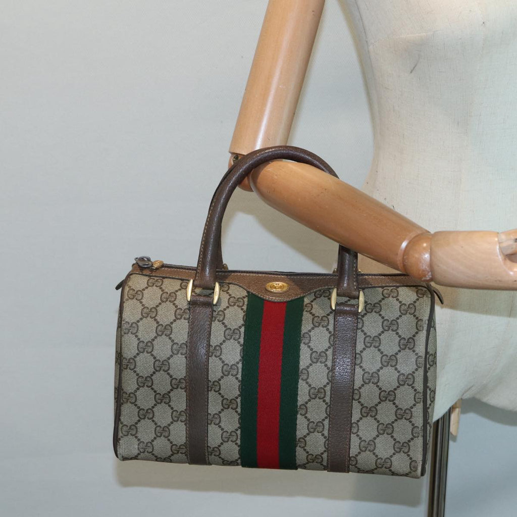 GUCCI GG Supreme Web Sherry Line Boston Bag PVC Beige Red 69 02 006 yk14489