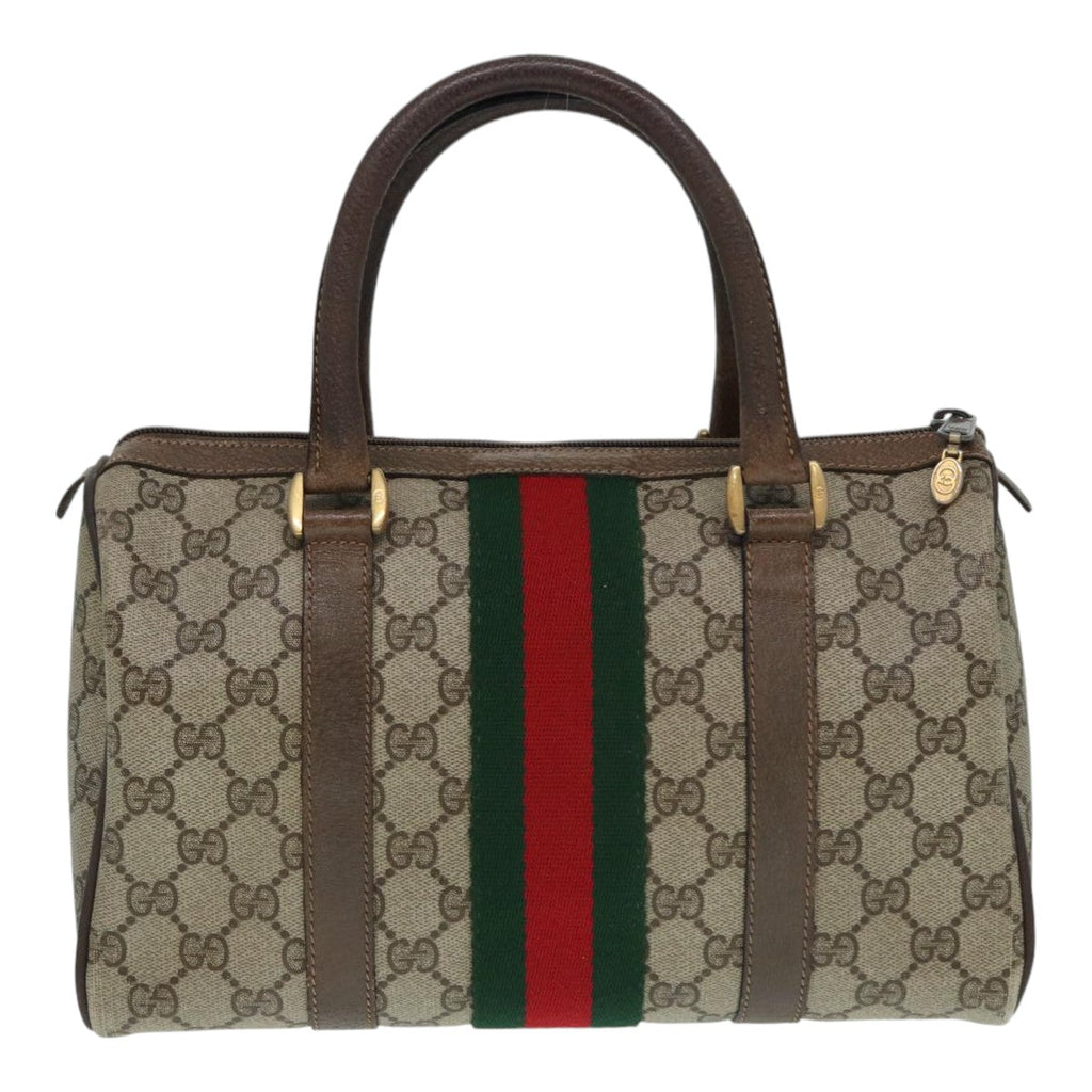 GUCCI GG Supreme Web Sherry Line Boston Bag PVC Beige Red 69 02 006 yk14489
