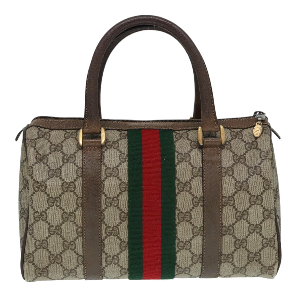 GUCCI GG Supreme Web Sherry Line Boston Bag PVC Beige Red 69 02 006 yk14489