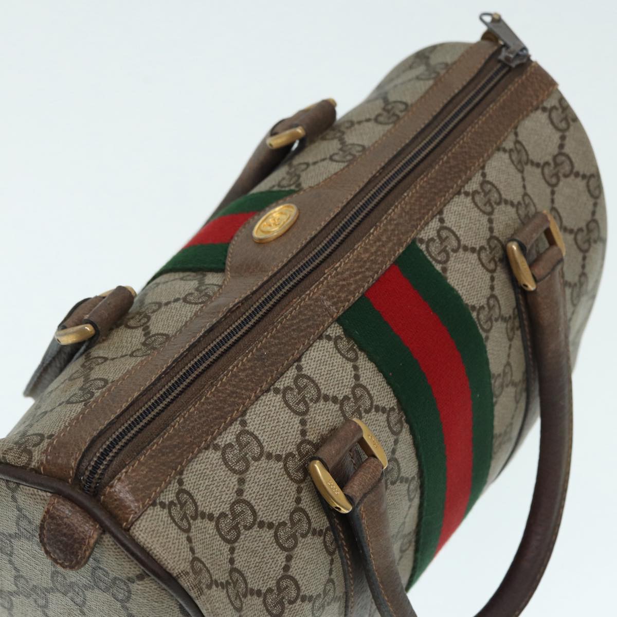 GUCCI GG Supreme Web Sherry Line Boston Bag PVC Beige Red 69 02 006 yk14489