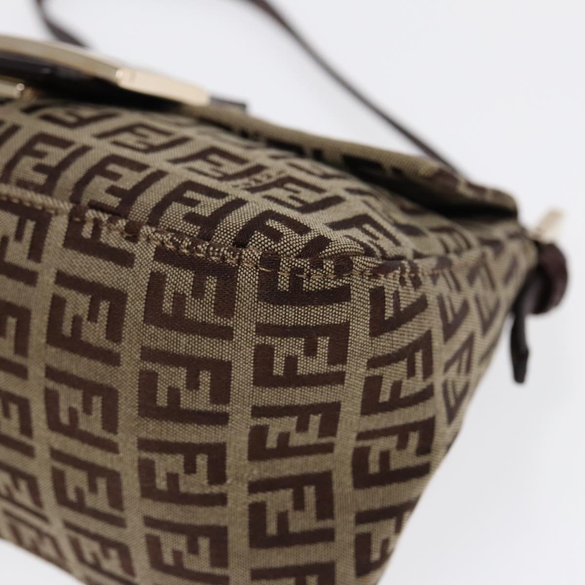 FENDI Zucchino Canvas Mini Mamma Baguette Hand Bag Beige Gold yk14500A