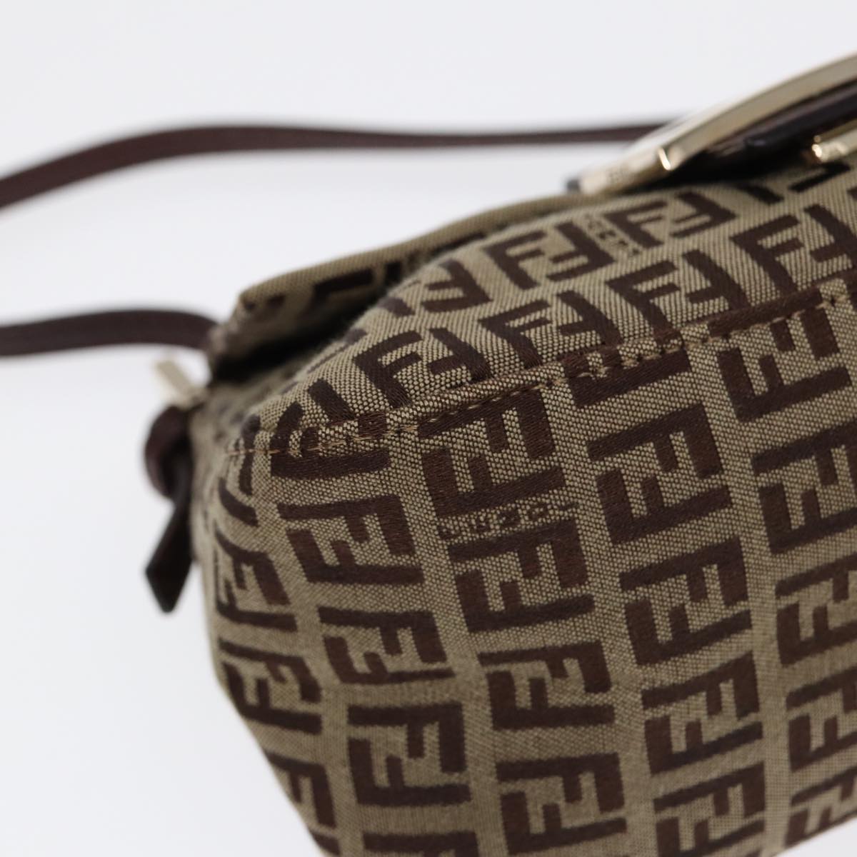 FENDI Zucchino Canvas Mini Mamma Baguette Hand Bag Beige Gold yk14500A