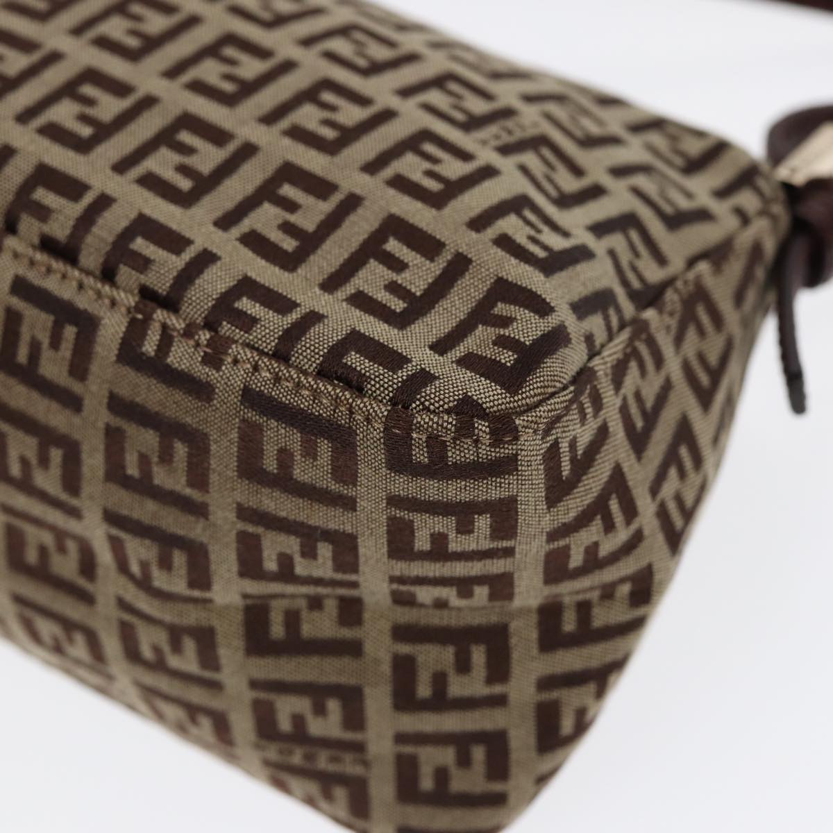 FENDI Zucchino Canvas Mini Mamma Baguette Hand Bag Beige Gold yk14500A