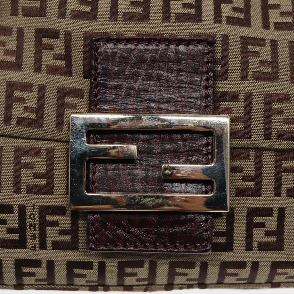 FENDI Zucchino Canvas Mini Mamma Baguette Hand Bag Beige Gold yk14500A