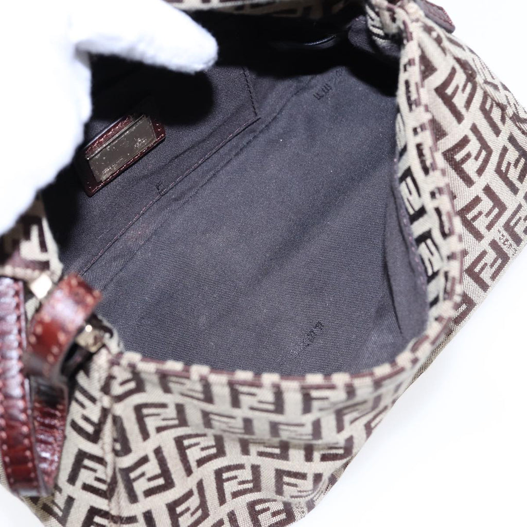 FENDI Zucchino Canvas Mini Mamma Baguette Hand Bag Beige Gold yk14500A