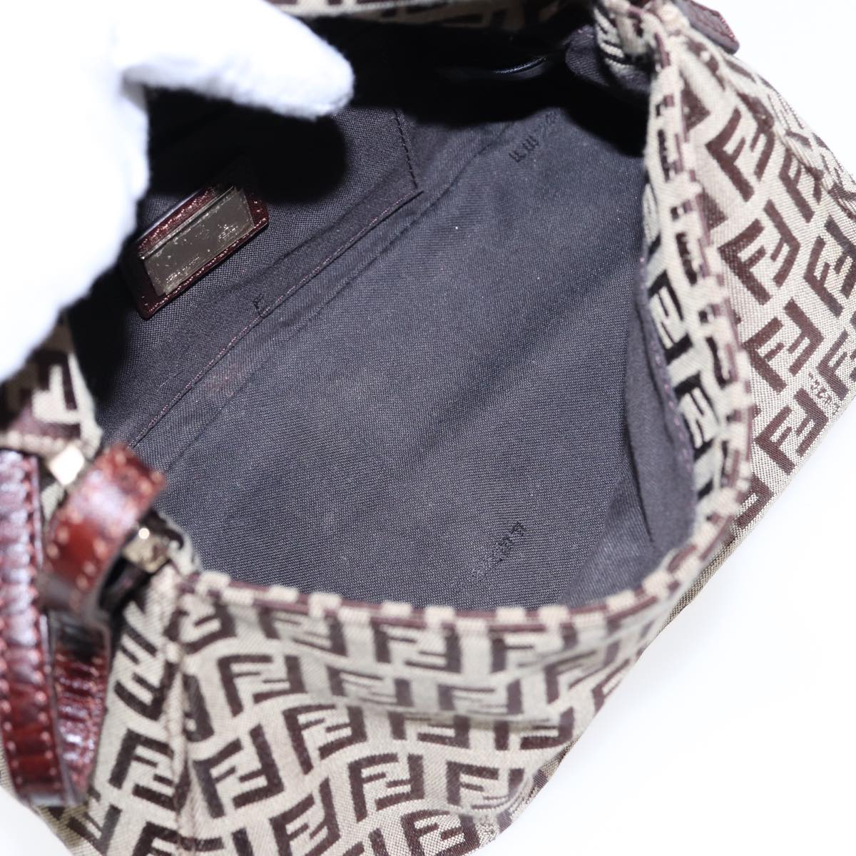 FENDI Zucchino Canvas Mini Mamma Baguette Hand Bag Beige Gold yk14500A