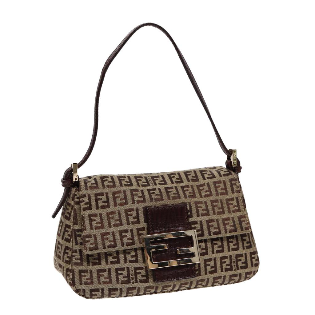 FENDI Zucchino Canvas Mini Mamma Baguette Hand Bag Beige Gold yk14500A
