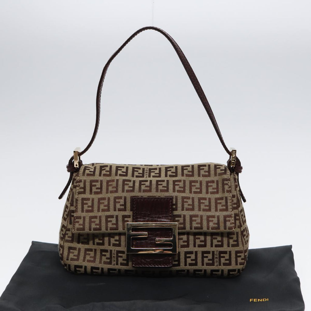 FENDI Zucchino Canvas Mini Mamma Baguette Hand Bag Beige Gold yk14500A