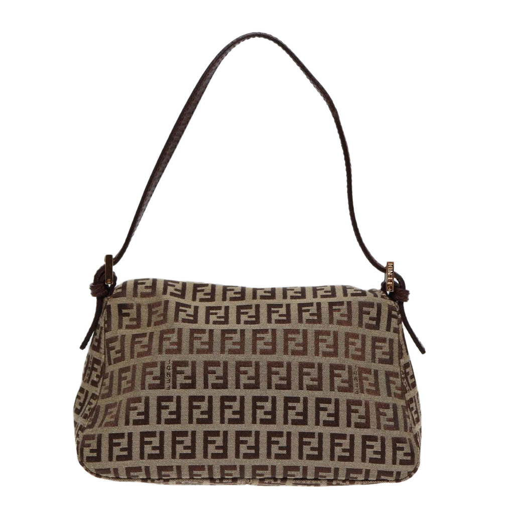 FENDI Zucchino Canvas Mini Mamma Baguette Hand Bag Beige Gold yk14500A