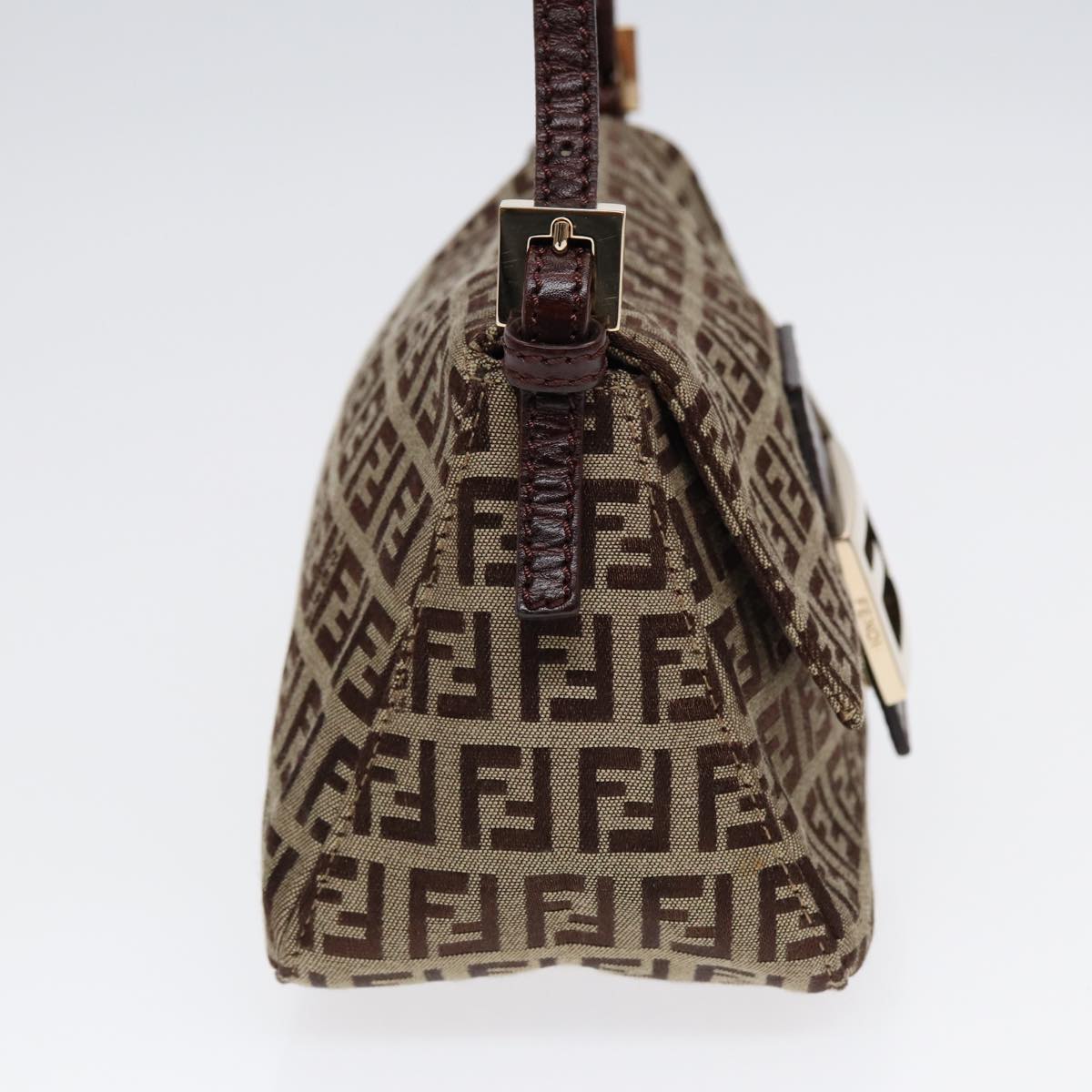 FENDI Zucchino Canvas Mini Mamma Baguette Hand Bag Beige Gold yk14500A