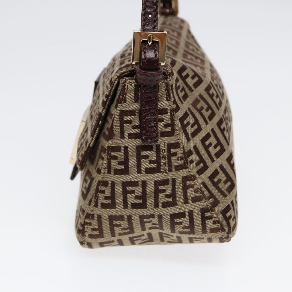 FENDI Zucchino Canvas Mini Mamma Baguette Hand Bag Beige Gold yk14500A