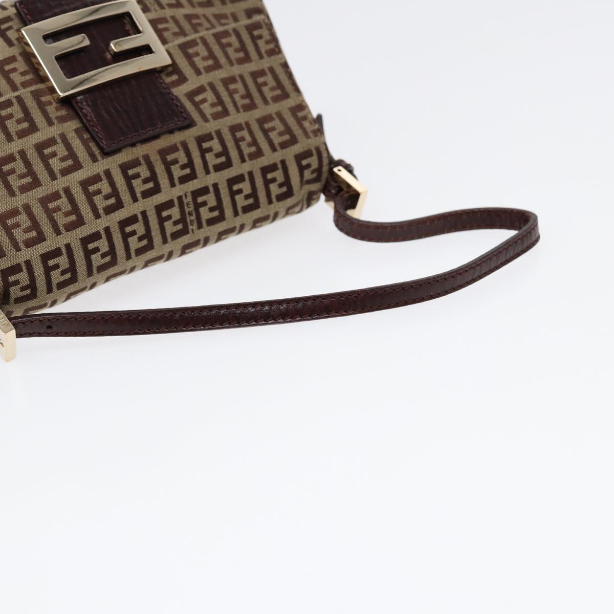 FENDI Zucchino Canvas Mini Mamma Baguette Hand Bag Beige Gold yk14500A