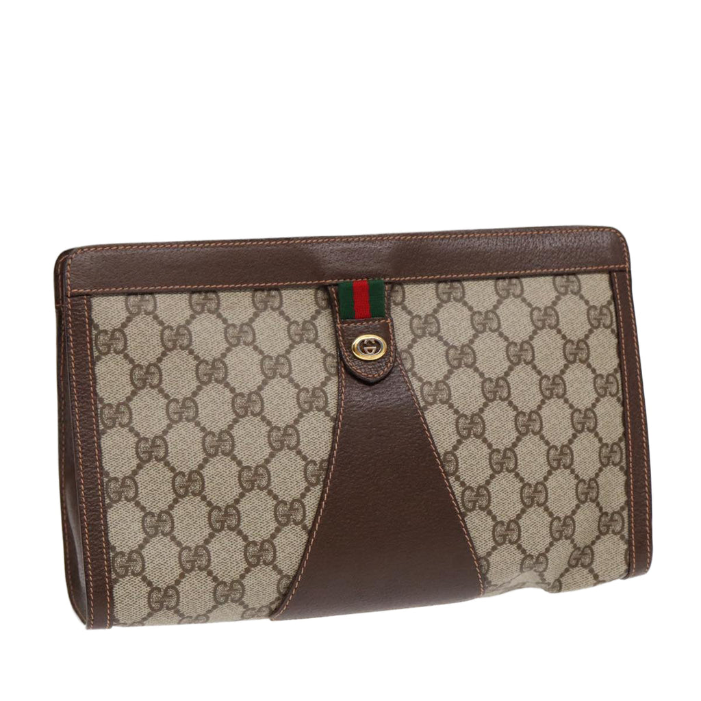 GUCCI GG Supreme Web Sherry Line Clutch Bag PVC Beige 156 01 033 yk14501