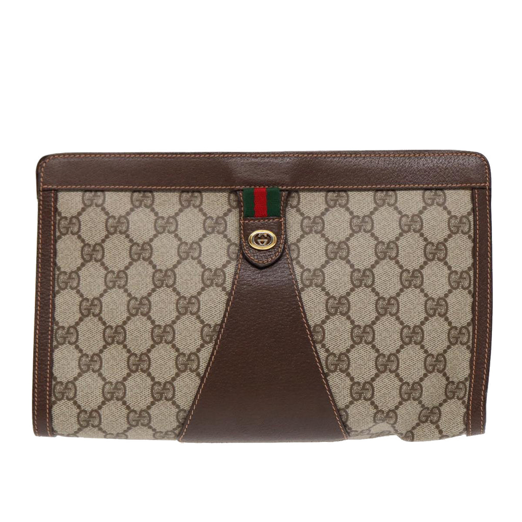 GUCCI GG Supreme Web Sherry Line Clutch Bag PVC Beige 156 01 033 yk14501