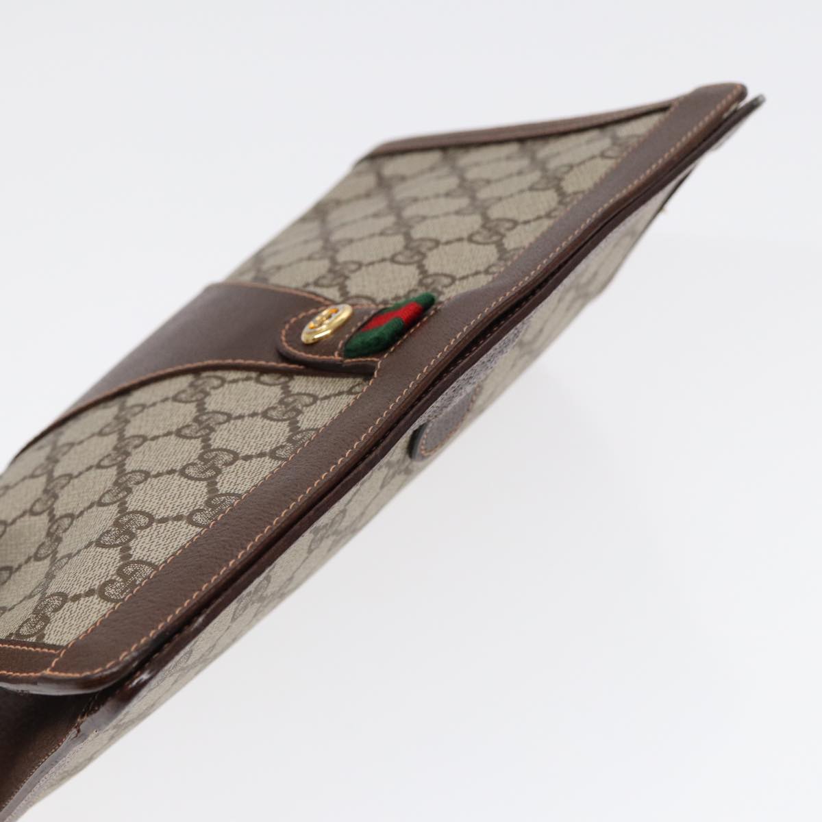 GUCCI GG Supreme Web Sherry Line Clutch Bag PVC Beige 156 01 033 yk14501