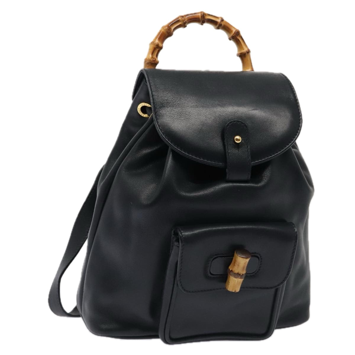 GUCCI Bamboo Backpack Leather Navy Gold 003 1705 0030 yk14502