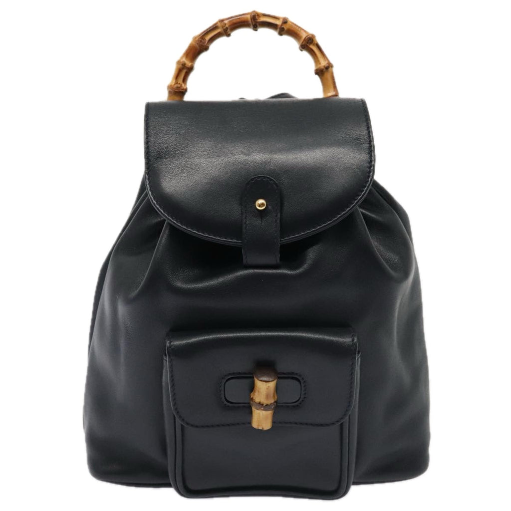 GUCCI Bamboo Backpack Leather Navy Gold 003 1705 0030 yk14502