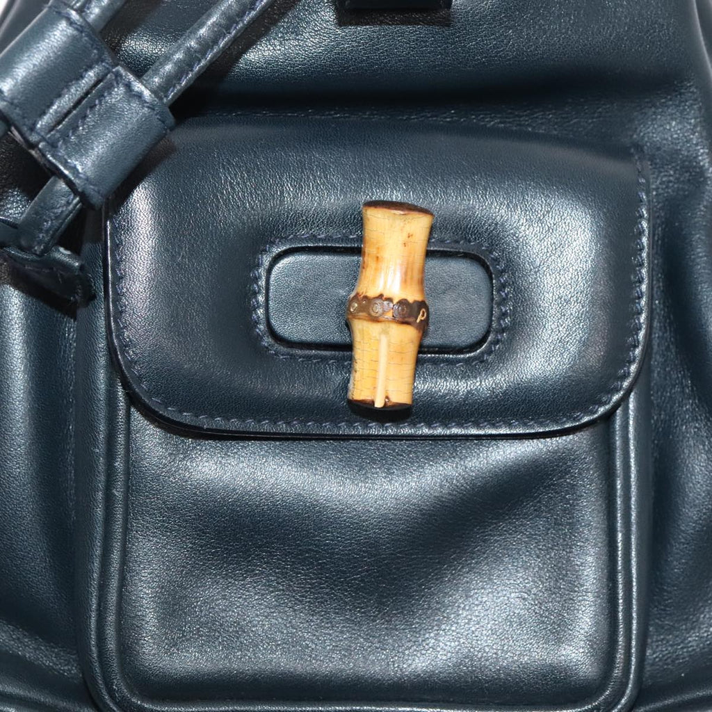 GUCCI Bamboo Backpack Leather Navy Gold 003 1705 0030 yk14502