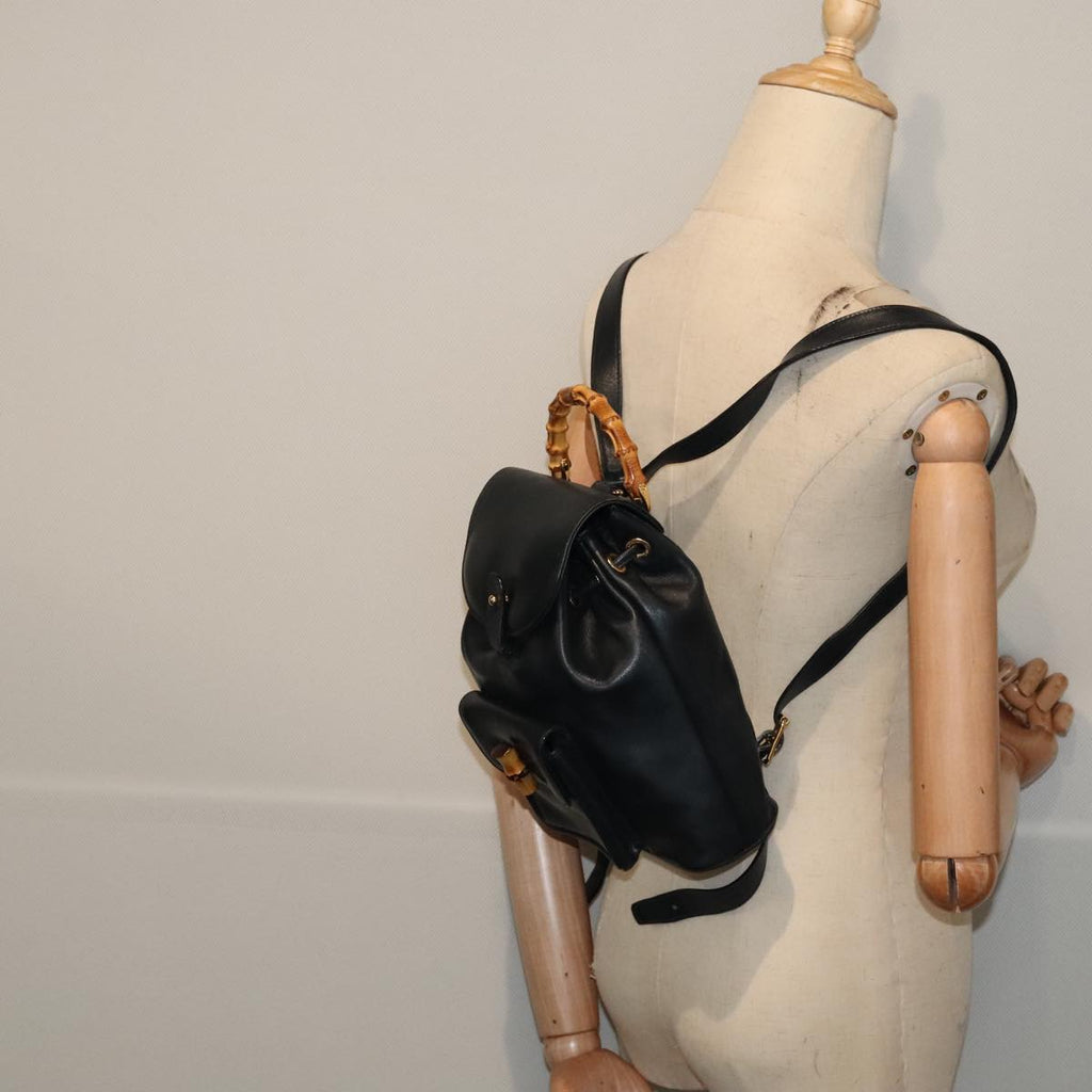 GUCCI Bamboo Backpack Leather Navy Gold 003 1705 0030 yk14502