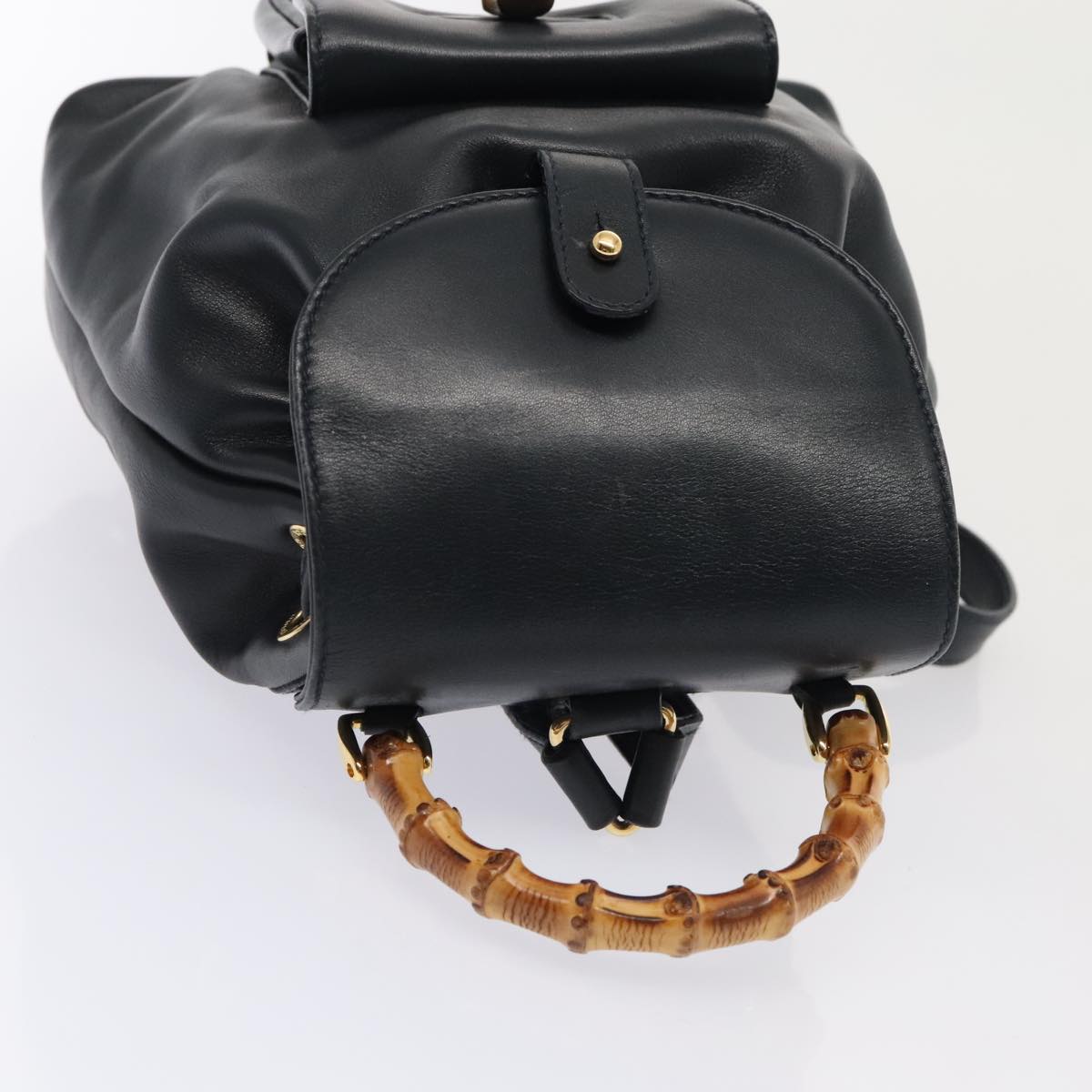 GUCCI Bamboo Backpack Leather Navy Gold 003 1705 0030 yk14502
