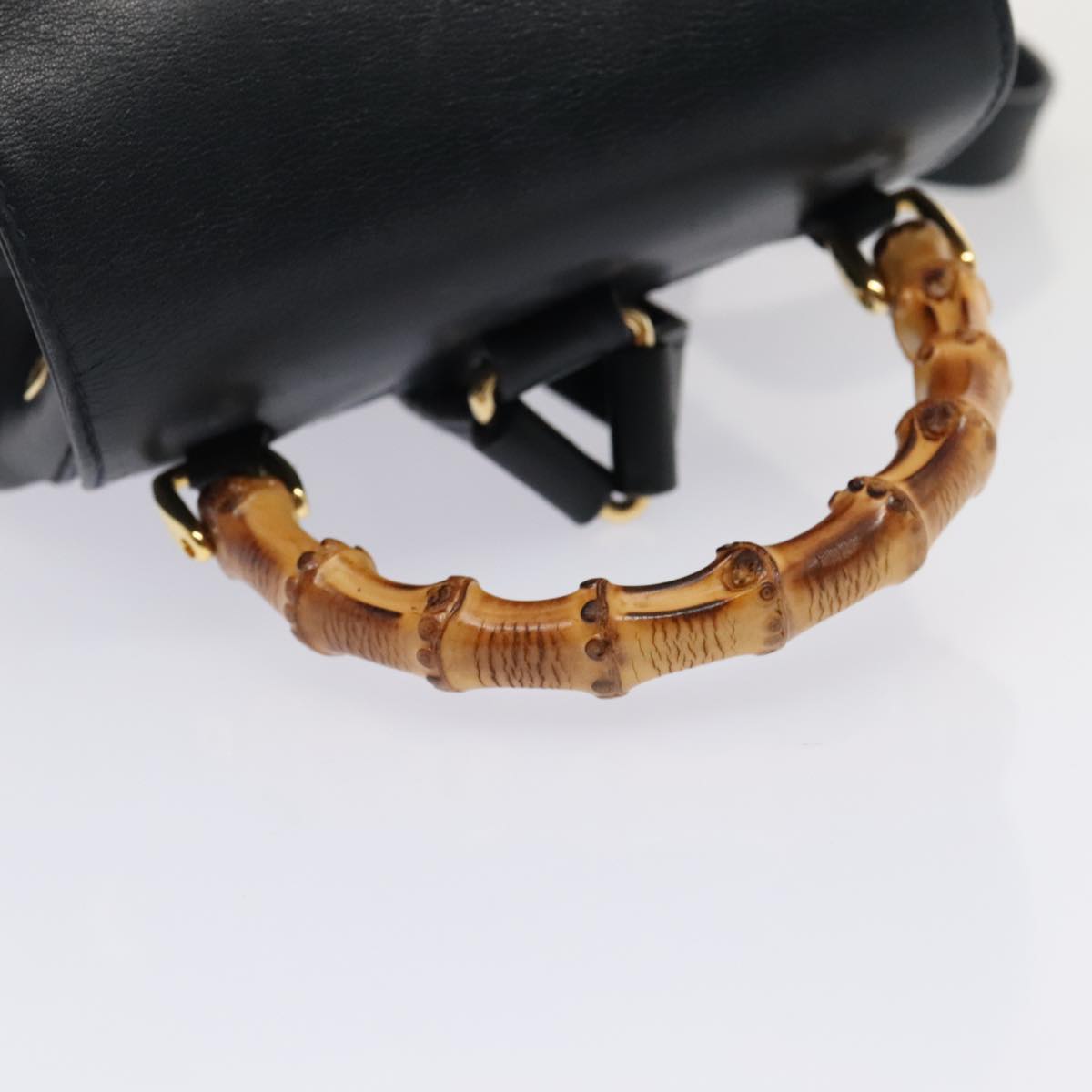 GUCCI Bamboo Backpack Leather Navy Gold 003 1705 0030 yk14502