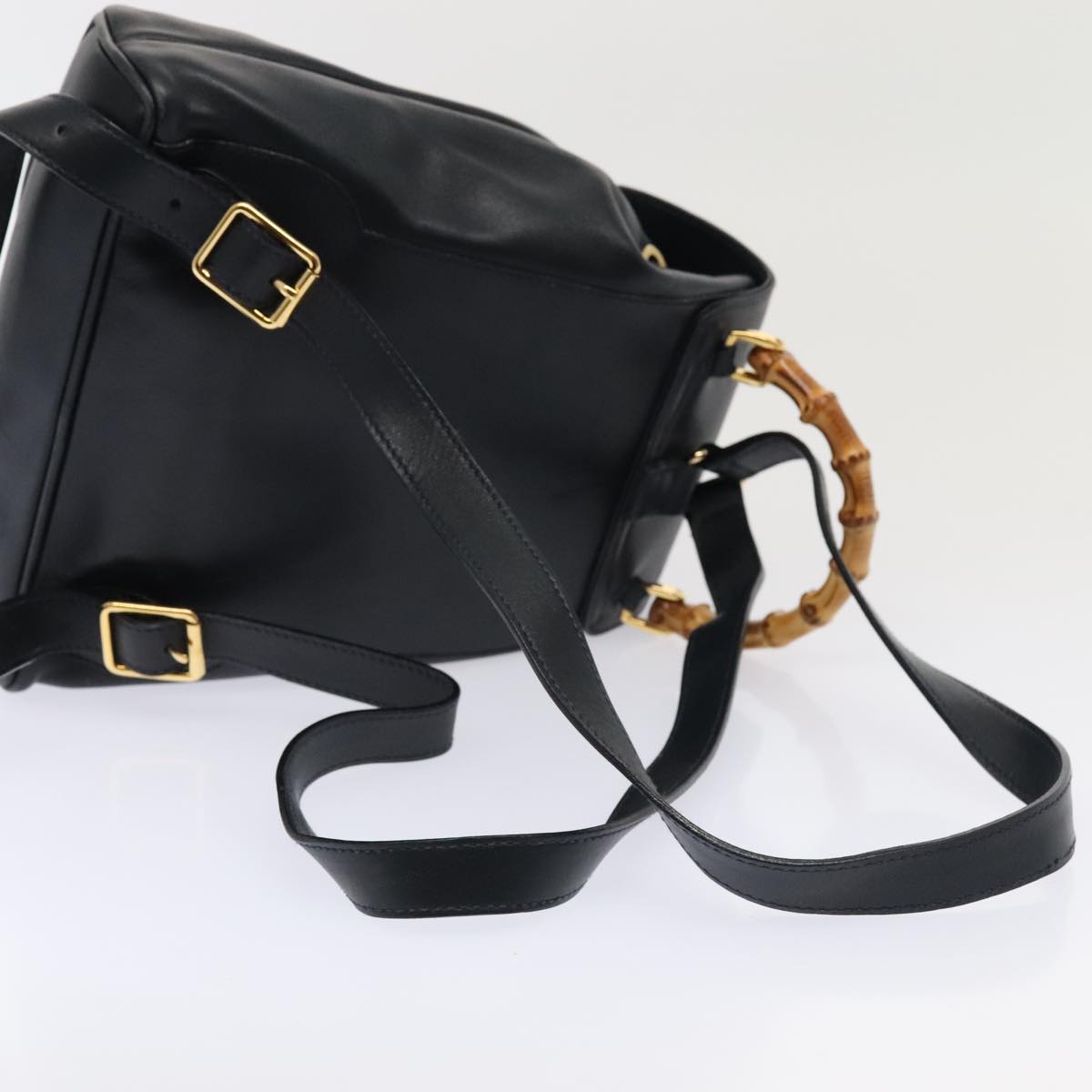 GUCCI Bamboo Backpack Leather Navy Gold 003 1705 0030 yk14502