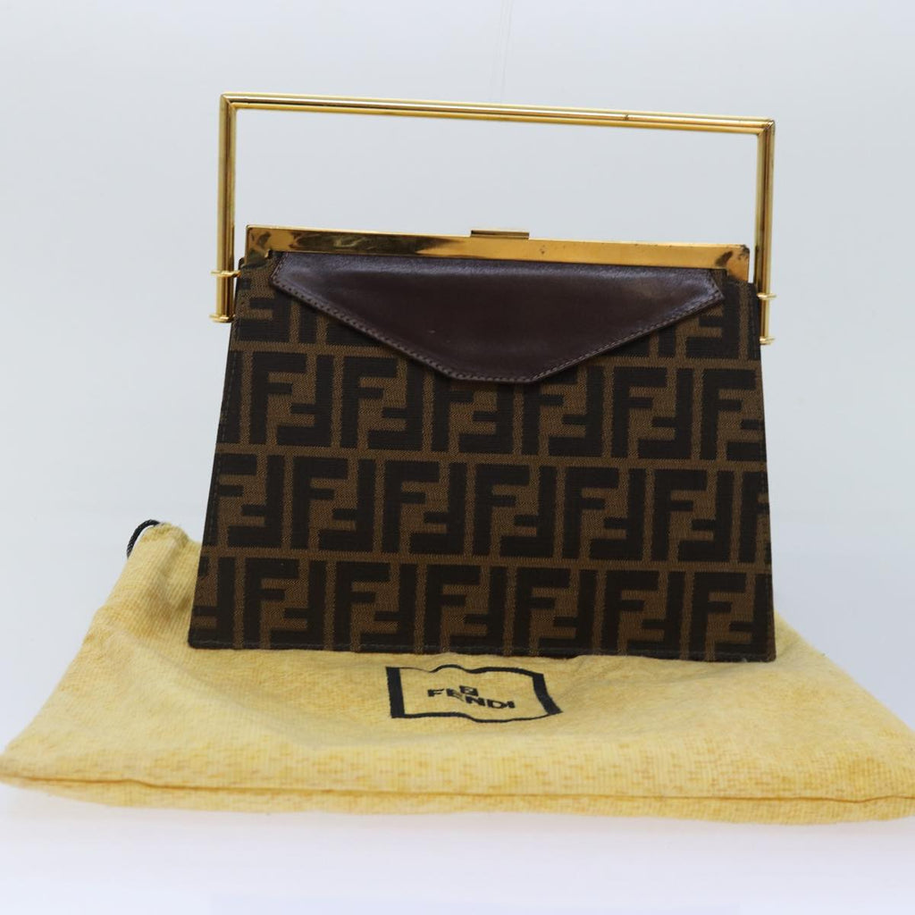 FENDI Zucca Canvas Hand Bag Gold Black Brown yk14520A