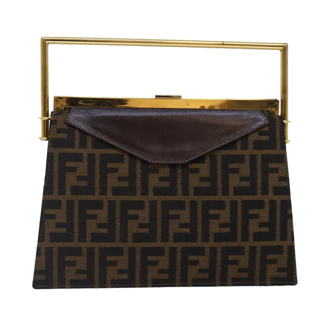 FENDI Zucca Canvas Hand Bag Gold Black Brown yk14520A