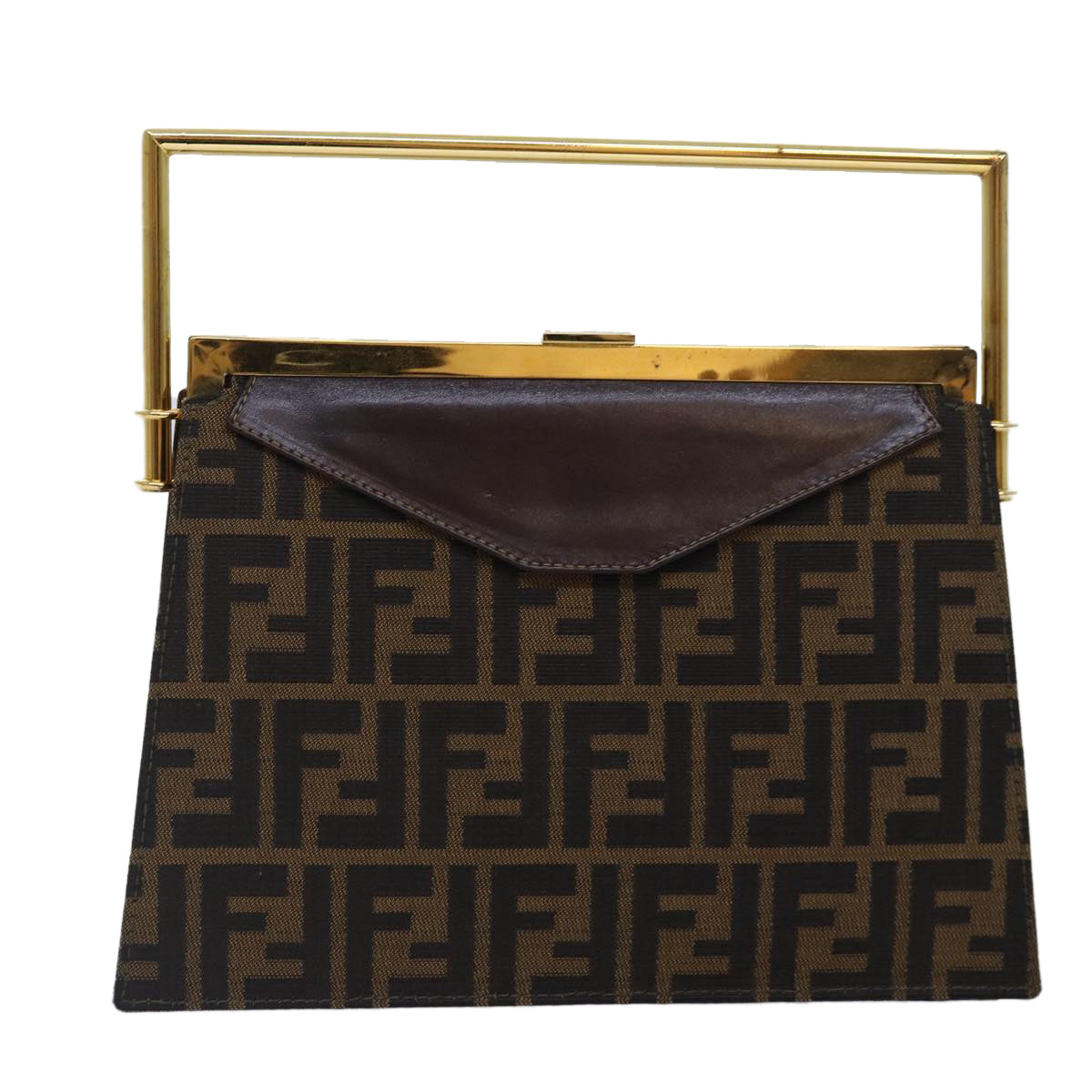 FENDI Zucca Canvas Hand Bag Gold Black Brown yk14520A