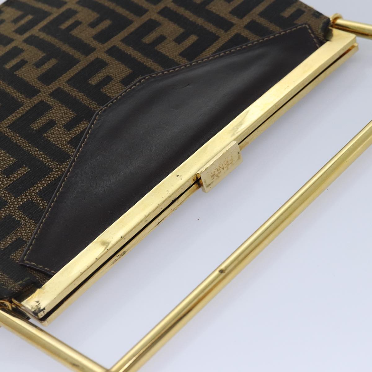 FENDI Zucca Canvas Hand Bag Gold Black Brown yk14520A