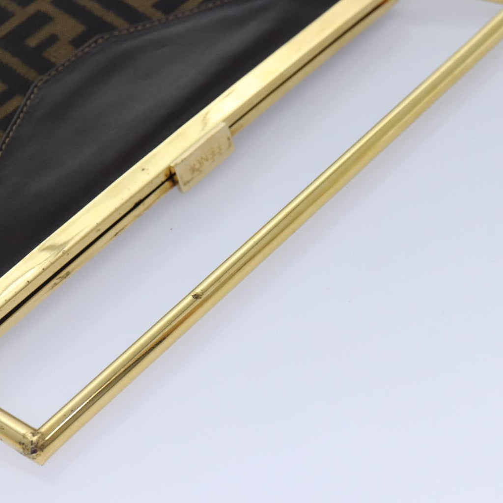 FENDI Zucca Canvas Hand Bag Gold Black Brown yk14520A