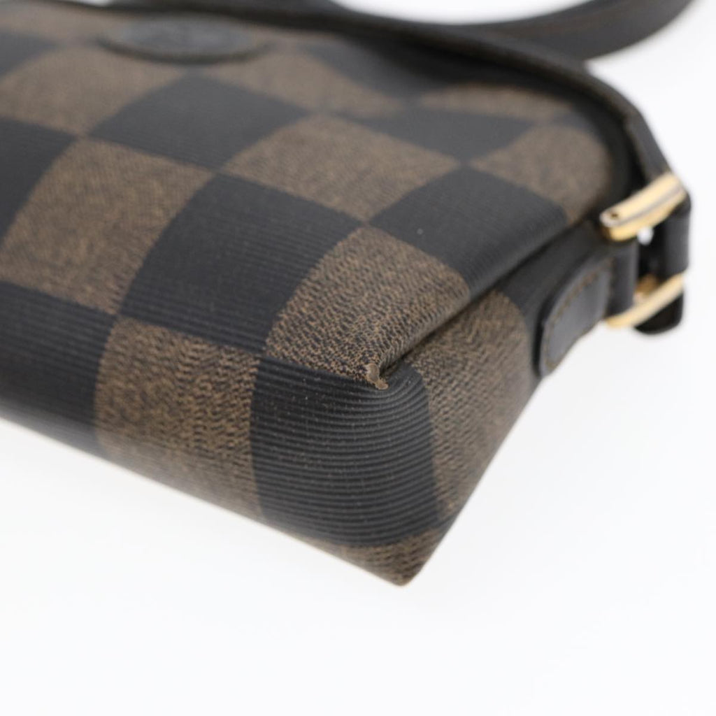 FENDI Pecan Canvas Shoulder Bag Brown Black gold yk14567
