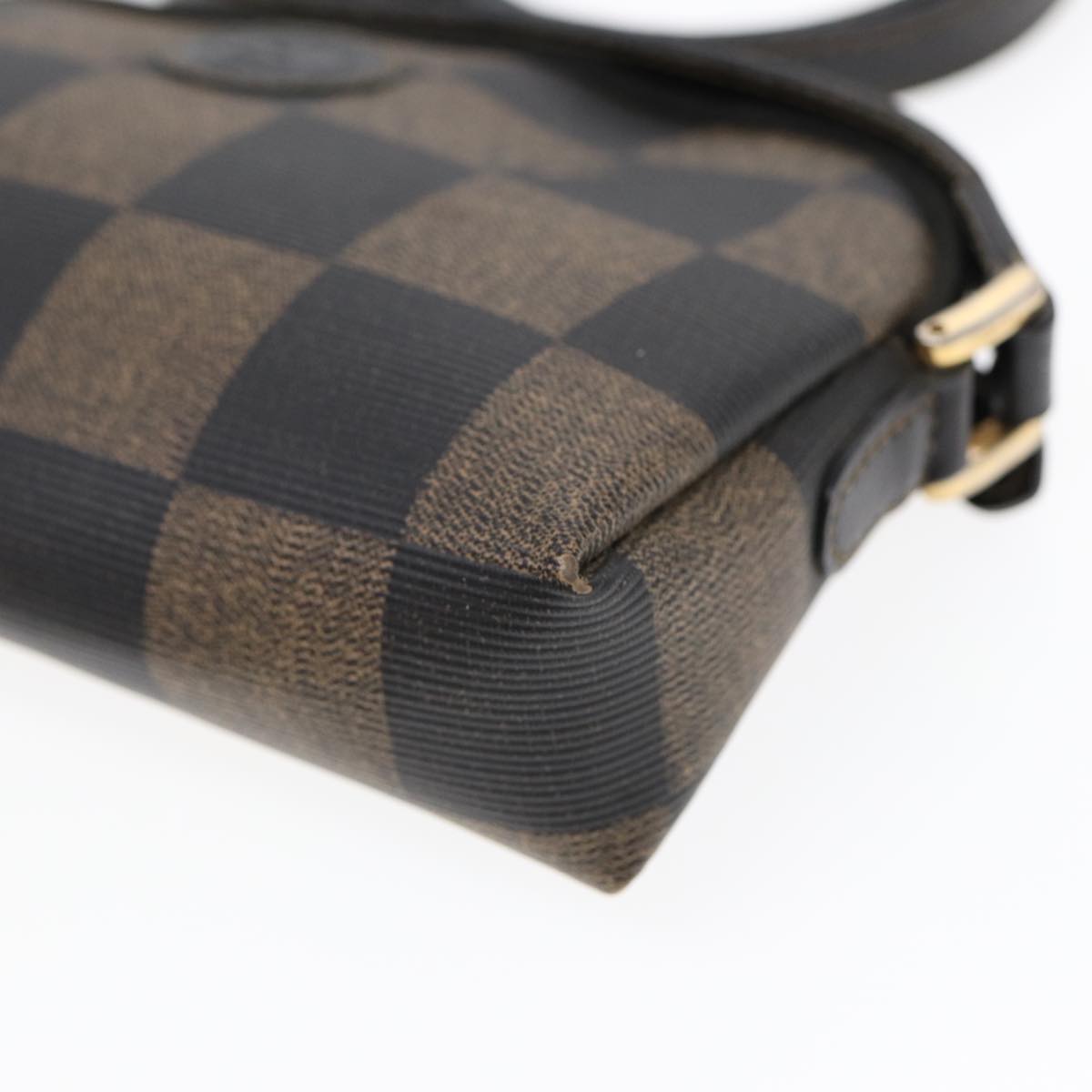FENDI Pecan Canvas Shoulder Bag Brown Black gold yk14567