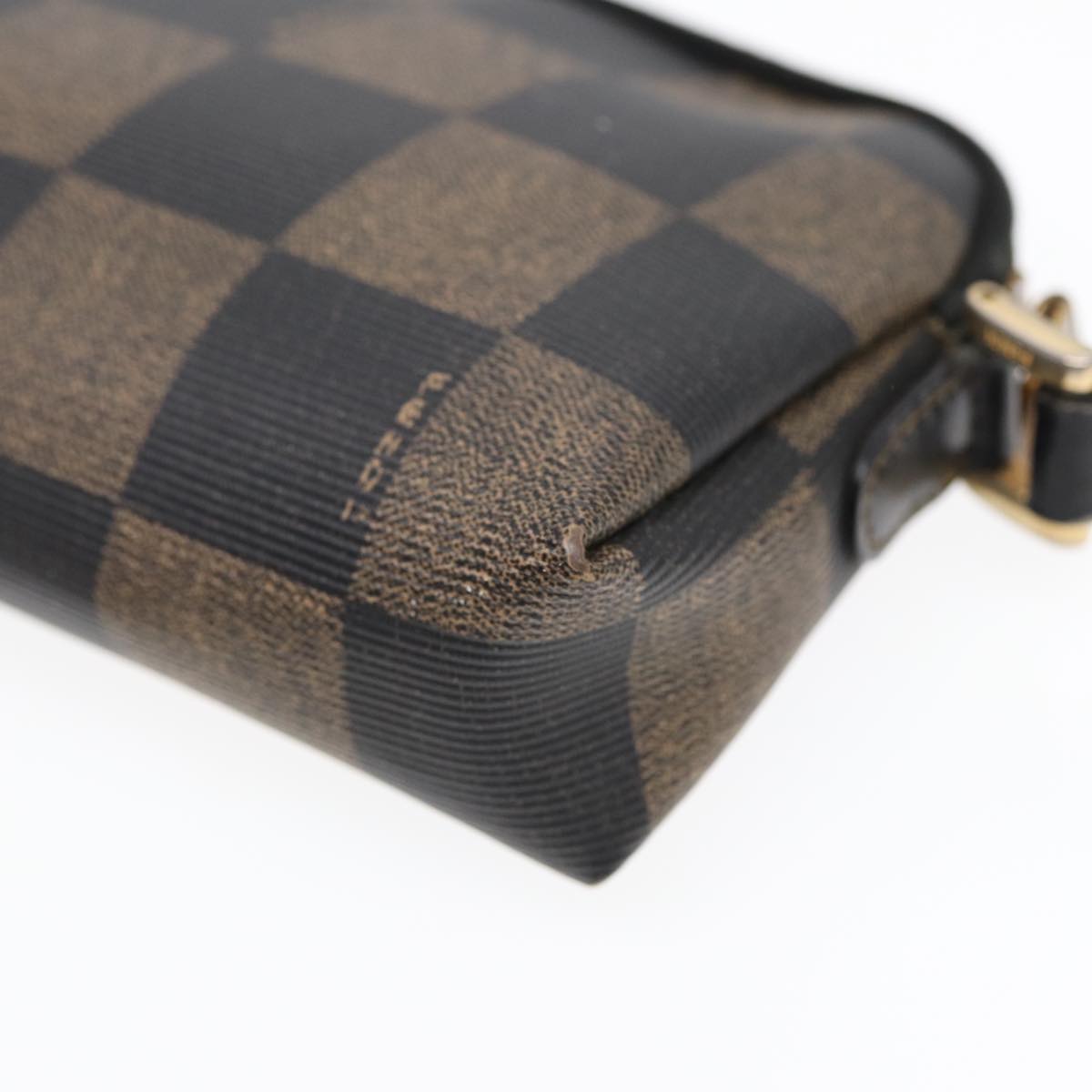 FENDI Pecan Canvas Shoulder Bag Brown Black gold yk14567