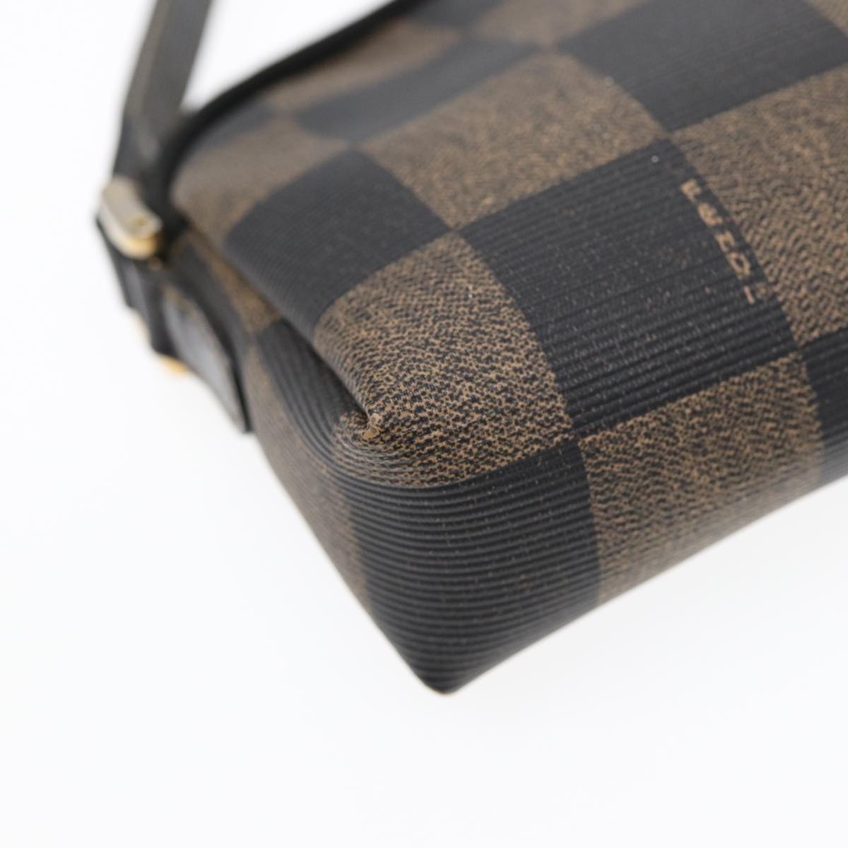 FENDI Pecan Canvas Shoulder Bag Brown Black gold yk14567