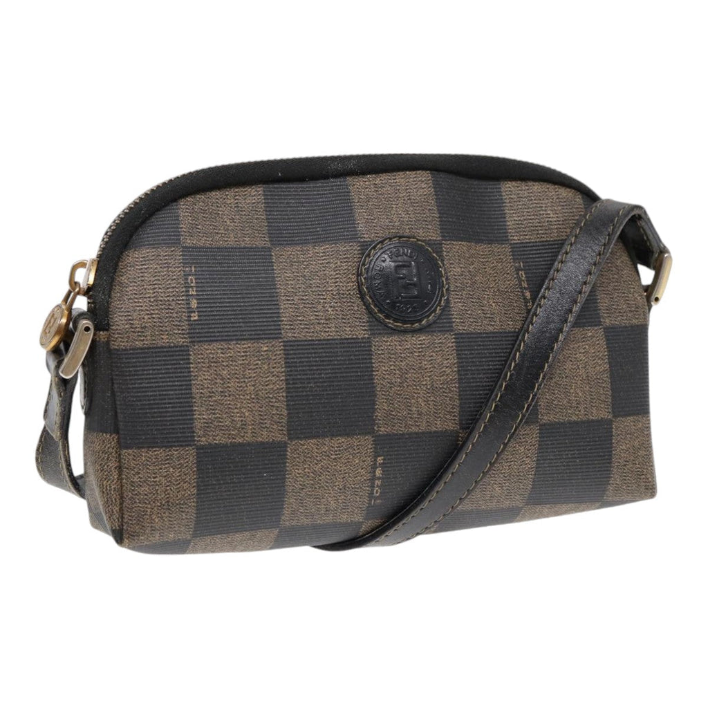 FENDI Pecan Canvas Shoulder Bag Brown Black gold yk14567