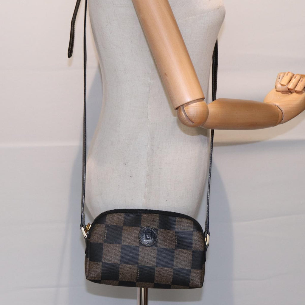 FENDI Pecan Canvas Shoulder Bag Brown Black gold yk14567
