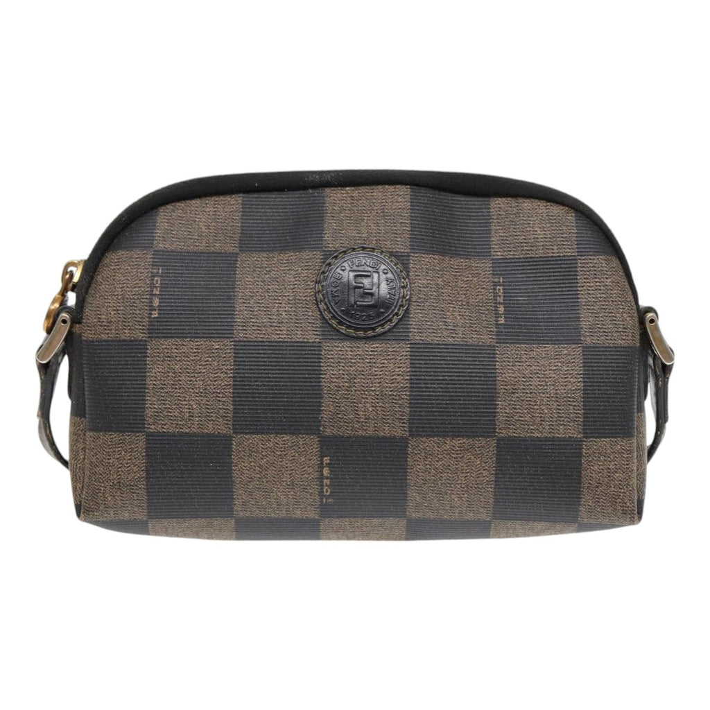 FENDI Pecan Canvas Shoulder Bag Brown Black gold yk14567