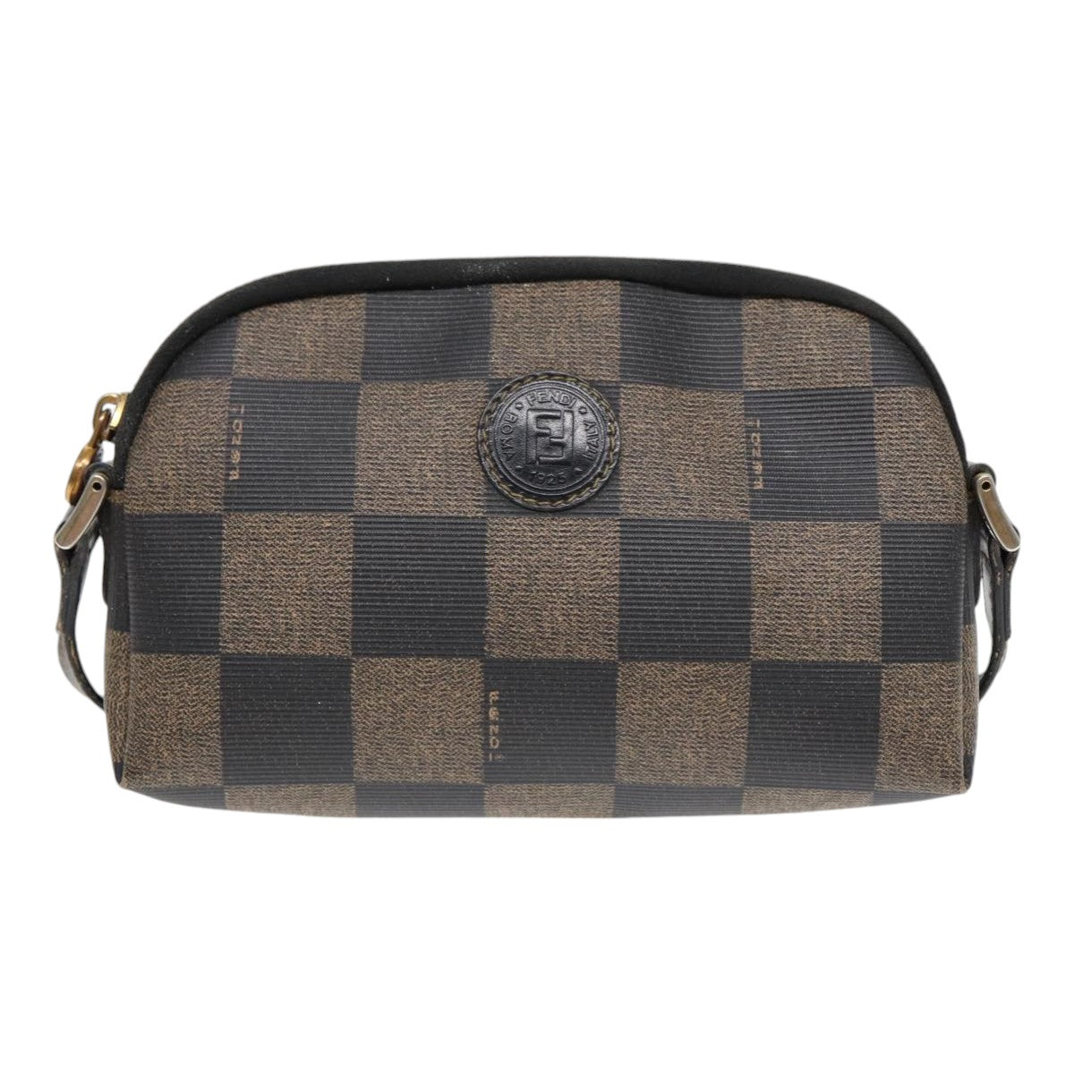 FENDI Pecan Canvas Shoulder Bag Brown Black gold yk14567