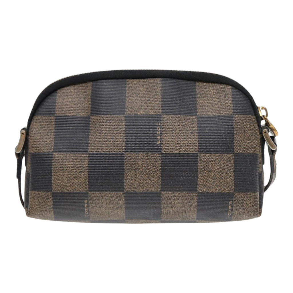 FENDI Pecan Canvas Shoulder Bag Brown Black gold yk14567