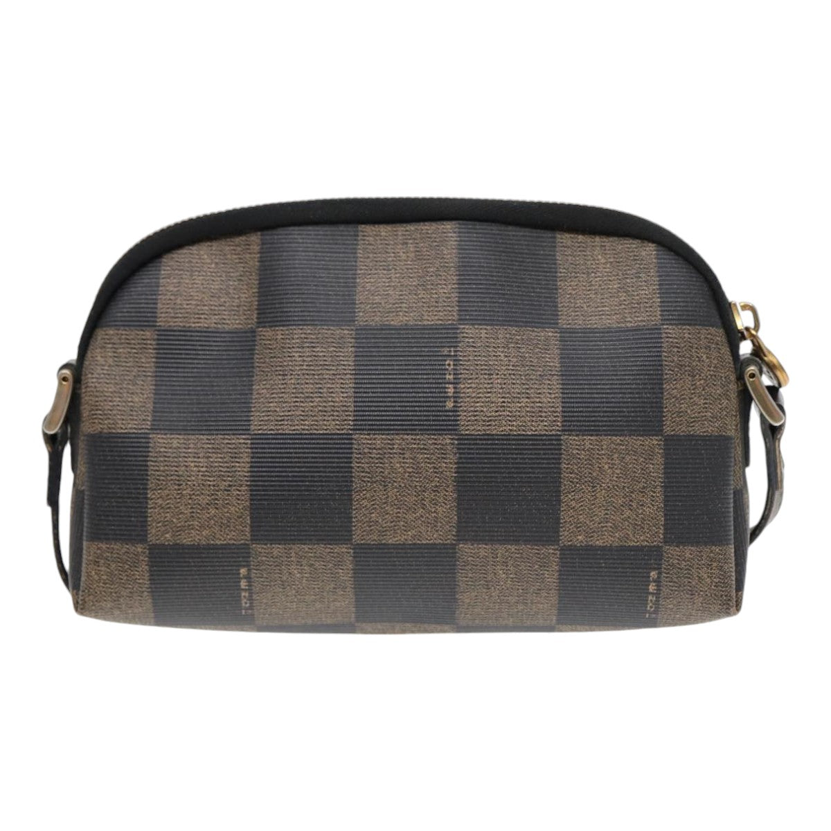 FENDI Pecan Canvas Shoulder Bag Brown Black gold yk14567