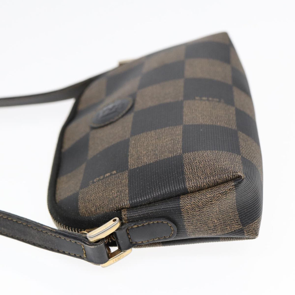 FENDI Pecan Canvas Shoulder Bag Brown Black gold yk14567