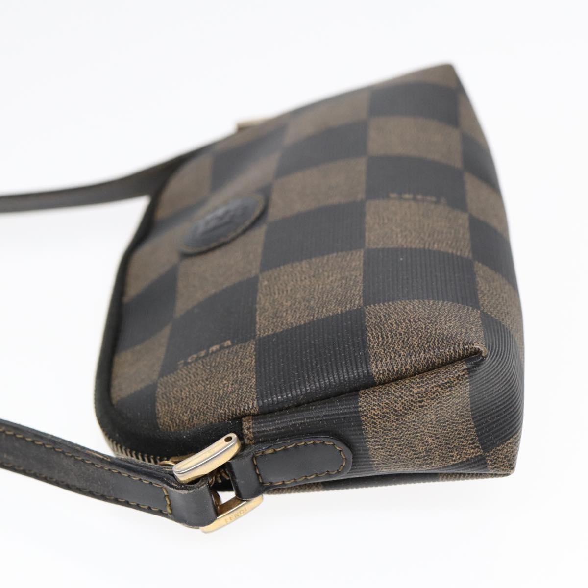 FENDI Pecan Canvas Shoulder Bag Brown Black gold yk14567