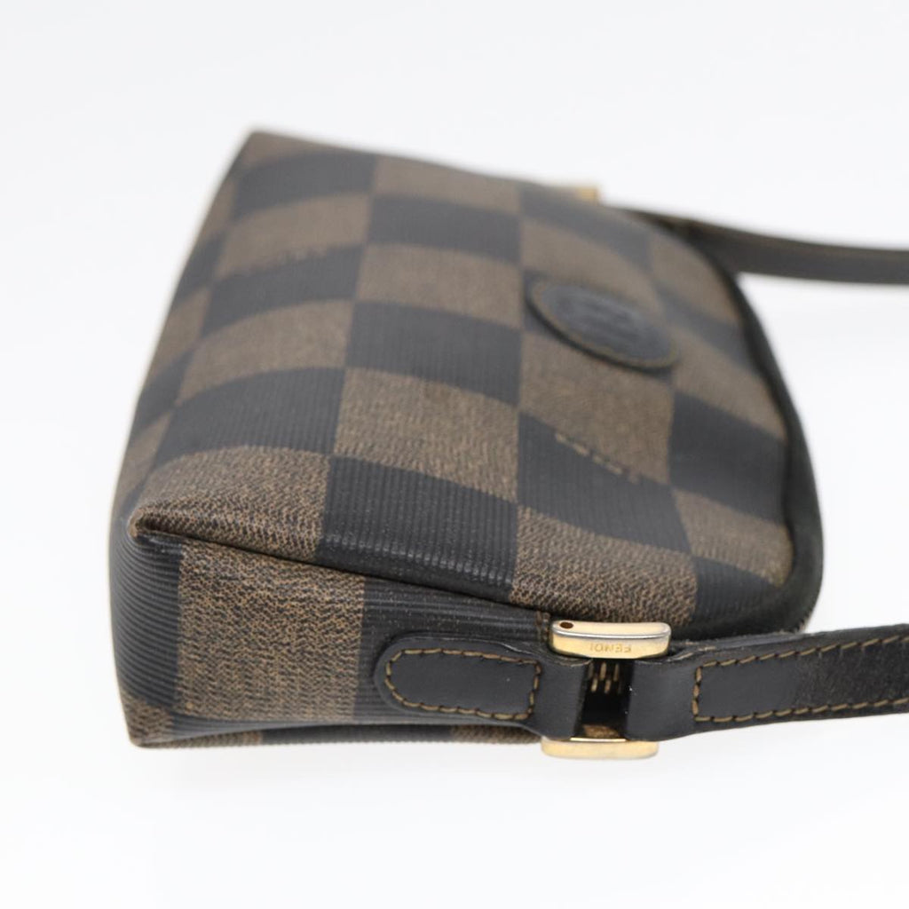FENDI Pecan Canvas Shoulder Bag Brown Black gold yk14567
