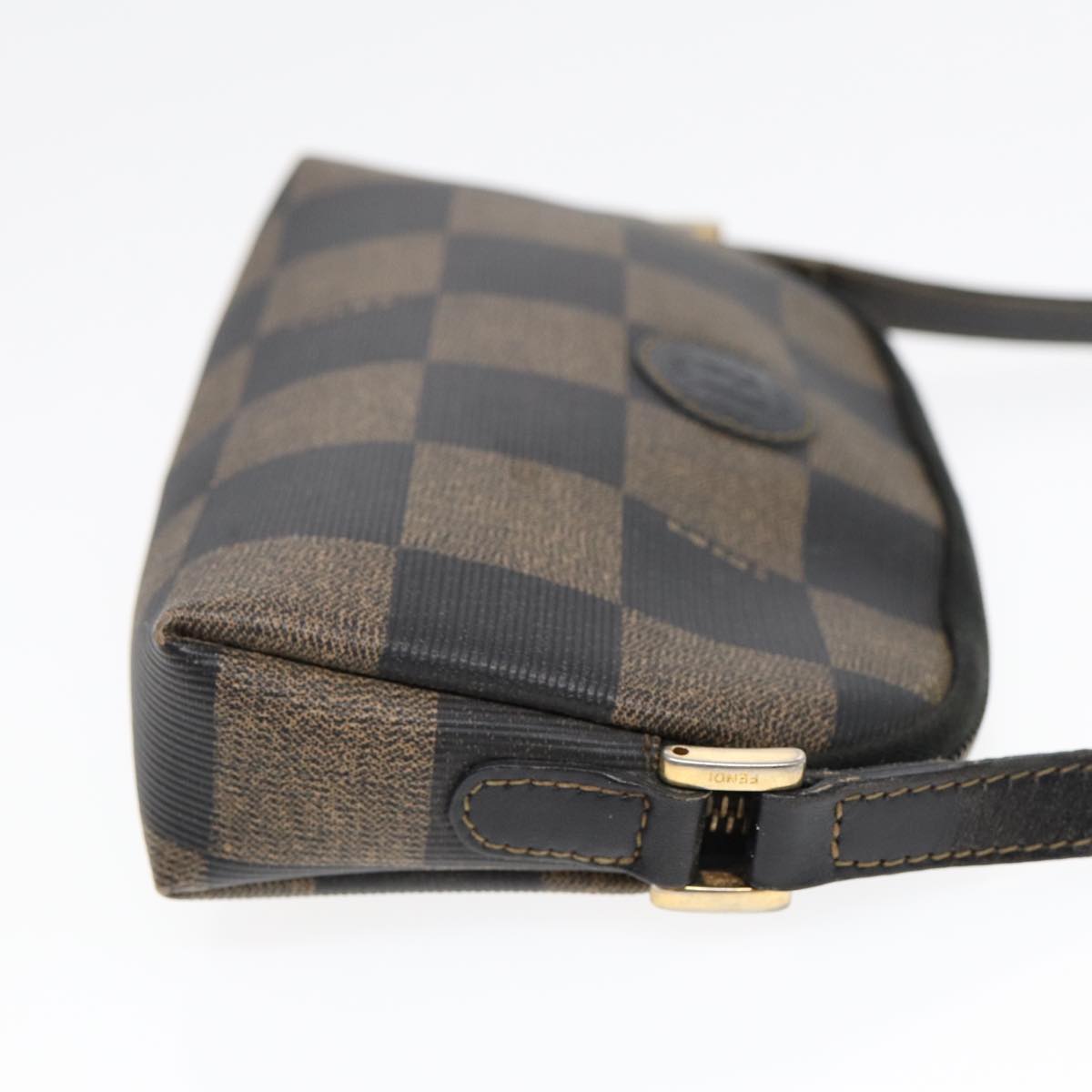 FENDI Pecan Canvas Shoulder Bag Brown Black gold yk14567