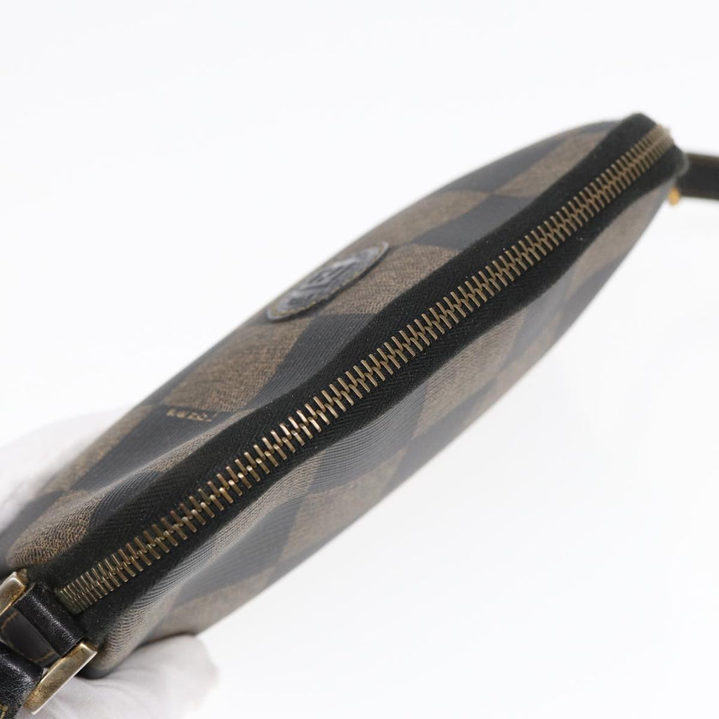 FENDI Pecan Canvas Shoulder Bag Brown Black gold yk14567